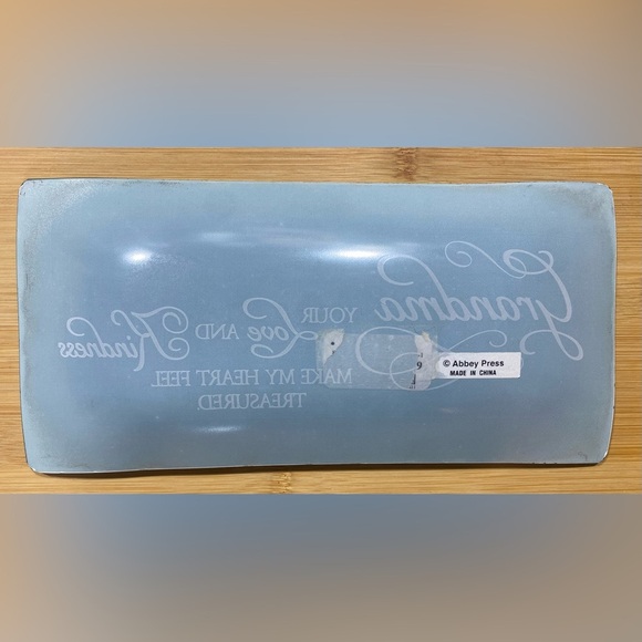 Trinket Tray Dish Grandma By Abbey Press Green Glass 4.5”X9” - Picture 3 of 3